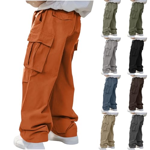 Cargohose Herren Baggy Freizeithose Hip Hop Hose Cargohosen Hipster Style Jogginghose Elastische Taille mit Kordelzug Cargo Hose mit Multi Taschen Straight Leg Loose Fit Arbeitshose Outdoorhose von WOXIHUAN
