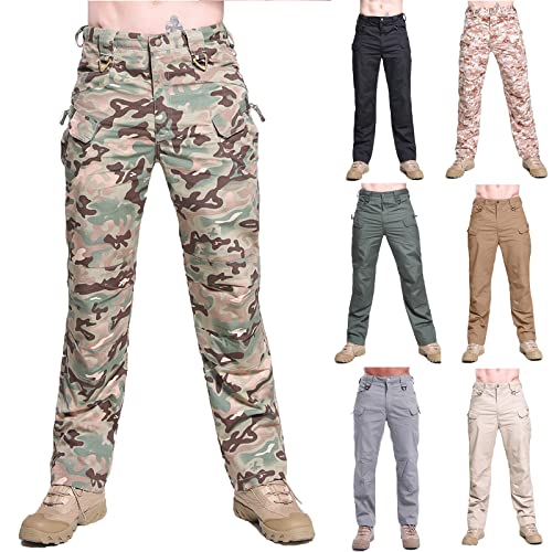 Cargohose Herren Camouflage Taktisch Hose Militär Outdoor Multi-Taschen Kampfhose Baumwolle Wanderhose mit Knopfleiste Arbeitshosen Combat Tactical Hose Ranger Hose Outdoorhose für Jagd Wandern von WOXIHUAN