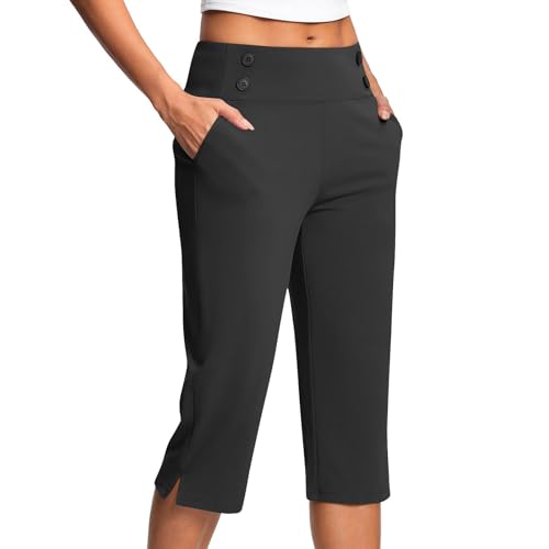 Damen 3/4 Hose Sommer Caprihose Frauen Yoga Capri Hose mit Taschen Jogginghose hohe Taille Leggings Einfarbige Freizeithose Sportliche Trainingshose Bauchkontrolle Yogahose für Sport und Freizeit von WOXIHUAN