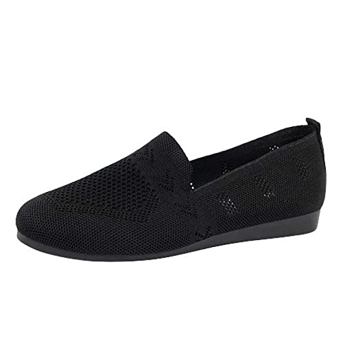 Damen Ballerinas Schuhe Slip On Knit Kleid Schuhe Pumps Sandaletten Runde Zehe Rutschfest Flach Stricken Sandalen Bequem Sommerschuhe Frauen Barfußschuhe Ballerinas Atmungsaktive Walking Slipper von WOXIHUAN