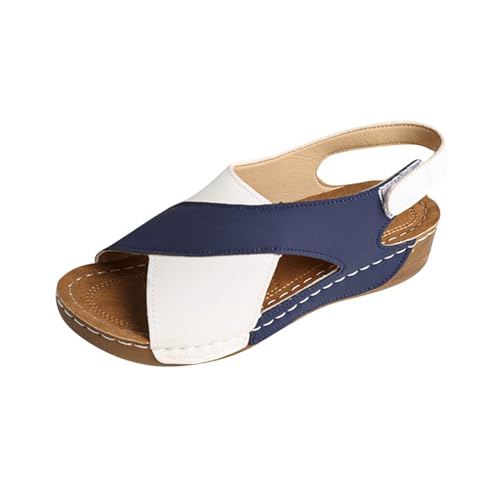 Damen Farbblock Sandalen Sale Plateau Sandaletten Gekreuzte Riemen Sandals mit Verstellbare Klettverschluss Sandalette Slingback Sandale Peep Toe Sommerschuhe Elegante schöne Pantoffeln Strandschuhe von WOXIHUAN