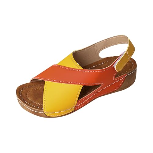 Damen Farbblock Sandalen Sale Plateau Sandaletten Gekreuzte Riemen Sandals mit Verstellbare Klettverschluss Sandalette Slingback Sandale Peep Toe Sommerschuhe Elegante schöne Pantoffeln Strandschuhe von WOXIHUAN