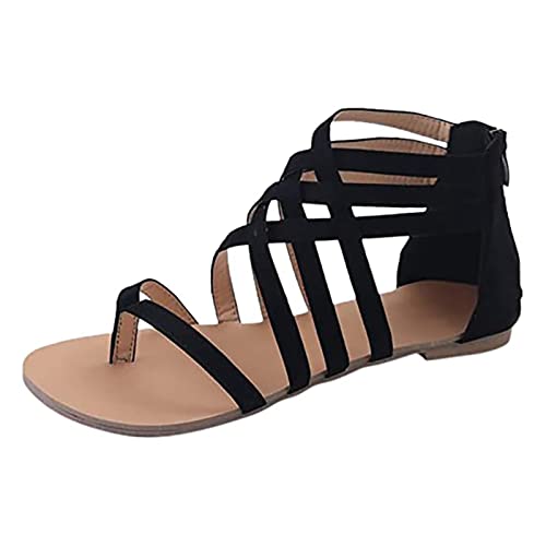 Damen Flip Flops Sandalen Sale Sandals mit Kreuz Knöchelriemen Frauen Flache Sandalette Reißverschluss Sandale Römische Sandaletten Offene Zehe Sandal Atmungsaktiv Slippers Sommer Bequem Hausschuhe von WOXIHUAN