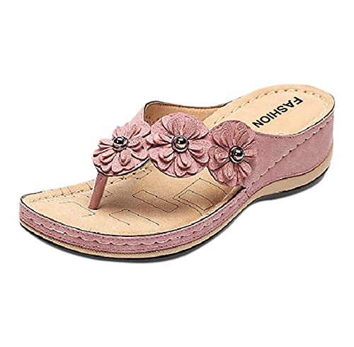 Damen Flip Flops Sandals Orthopädische Sandalen Plateau Sandaletten Frauen Blumenstickerei Sandal Offene Zehe Sandale Rutschfeste Sandalette Sommer Strand Slippers Lässige Slipper Atmungsaktiv Schuhe von WOXIHUAN