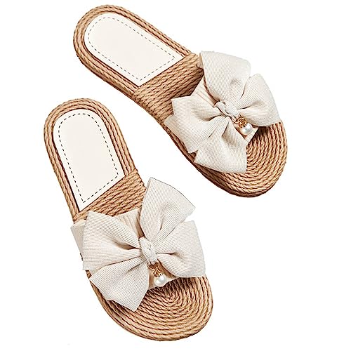 Damen Geflochten Sandalen Sale Frauen Bowknot Sandaletten Gekreuzte Riemen Pantoletten Flache Hausschuhe Bequeme Leichte Sandale Offene Zehe Strand Sandale Outdoor Sommer Sandalette Pool Gartenschuhe von WOXIHUAN