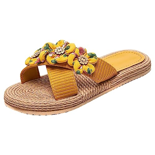 Damen Geflochten Sandalen Sale Frauen Gekreuzte Riemen Pantoletten Blumenstickerei Sandaletten Freizeit Flach Hausschuhe Sommer Bequem Elegant Sandale Leichte Walking Sandalette Outdoor Strand Sandals von WOXIHUAN