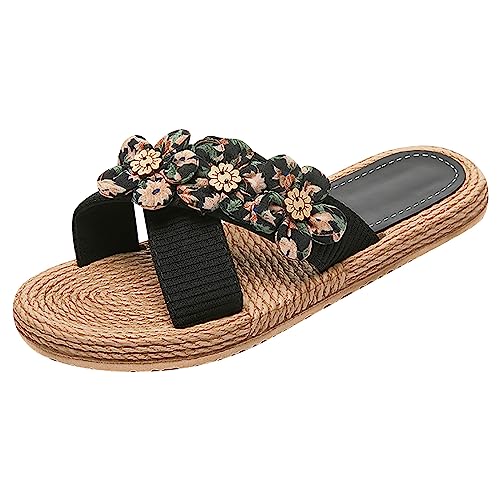 Damen Geflochten Sandalen Sale Frauen Gekreuzte Riemen Pantoletten Blumenstickerei Sandaletten Freizeit Flach Hausschuhe Sommer Bequem Elegant Sandale Leichte Walking Sandalette Outdoor Strand Sandals von WOXIHUAN