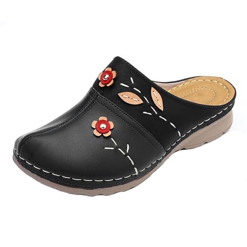 Damen Geschlossene Sandalen Sale Blumenstickerei Sandals Plateau Slippers Frauen Keilabsatz Sandalette Vintage Slipper Dicke Sohle Sandaletten Rutschfeste Hausschuhe Bequem Schuhe Lässige Sandal von WOXIHUAN