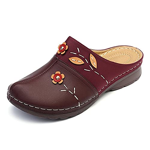 Damen Geschlossene Sandalen Sale Blumenstickerei Sandals Plateau Slippers Frauen Keilabsatz Sandalette Vintage Slipper Dicke Sohle Sandaletten Rutschfeste Hausschuhe Bequem Schuhe Lässige Sandal von WOXIHUAN