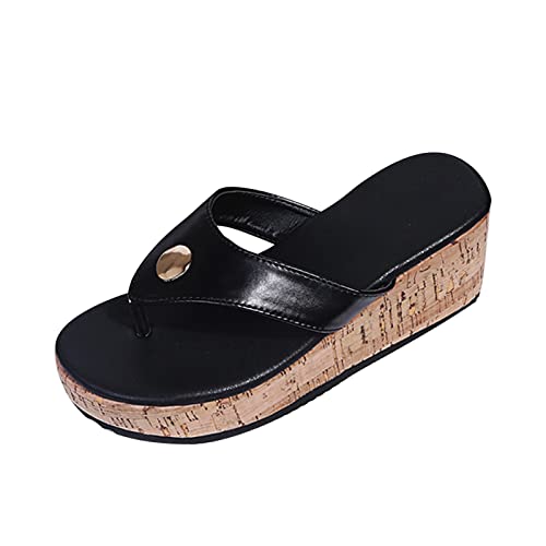 Damen Keilabsatz Sandalen Sale Flip Flops Sandals Frauen Leder Stoff Sandalette Römische Sandale Offene Zehe Sandal Atmungsaktiv Sandaletten Rutschfest Feste Gummi Sohle Slipper Outdoor Freizeitschuhe von WOXIHUAN