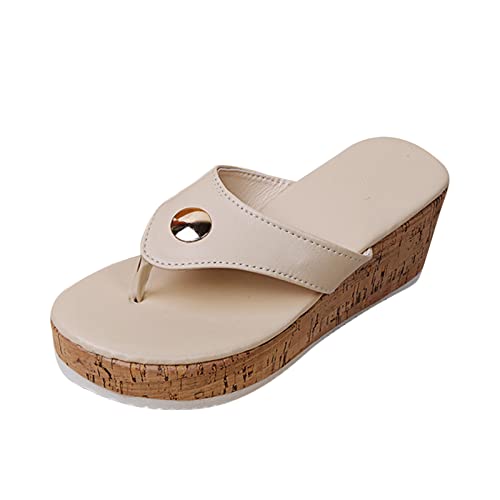 Damen Keilabsatz Sandalen Sale Flip Flops Sandals Frauen Leder Stoff Sandalette Römische Sandale Offene Zehe Sandal Atmungsaktiv Sandaletten Rutschfest Feste Gummi Sohle Slipper Outdoor Freizeitschuhe von WOXIHUAN