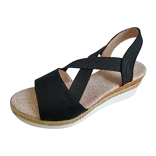 Damen Keilabsatz Sandalen Sale Frauen Gekreuzte Sandaletten mit Elastischem Riemen Plateau Pantoletten Freizeit Strandschuhe Low Heel Keilsandalen Bequem Elegant Sommerschuhe Sommer Sandale von WOXIHUAN
