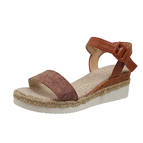 Damen Keilabsatz Sandalen Sale Frauen Plateau Wedges Sandaletten Leder Slingback Pantoletten Riemchen Schnalle Sandals Elegant Bequem Sommerschuhe Freizeit Strandschuhe Outdoor Sport Wandersandalen von WOXIHUAN