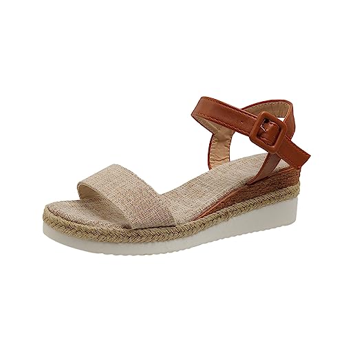 Damen Keilabsatz Sandalen Sale Frauen Plateau Wedges Sandaletten Leder Slingback Pantoletten Riemchen Schnalle Sandals Elegant Bequem Sommerschuhe Freizeit Strandschuhe Outdoor Sport Wandersandalen von WOXIHUAN