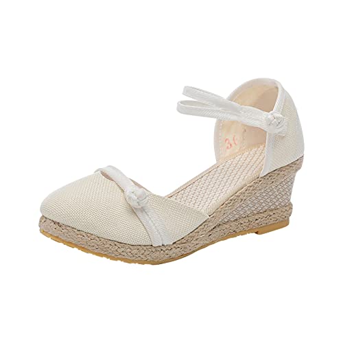 Damen Keilabsatz Sandalen Sale Low Heel Sandalette Wedges Sandal Riemchen Sandals Frauen Pumps Sandale Geflochten Sandaletten Dicke Sohle Slippers Geschlossener Spitze Hausschuhe Lässige Schuhe von WOXIHUAN