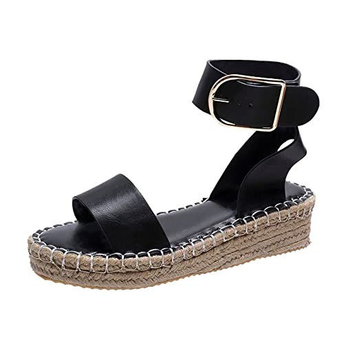 Damen Keilabsatz Sandals Sale Geflochten Sandalen Frauen Plateau Sandaletten Dicke Sohle Sandal Verstellbare mit Metallverschluss Sandale Runde Zehen Sandalette Rutschfeste Hausschuhe Riemchen Slipper von WOXIHUAN