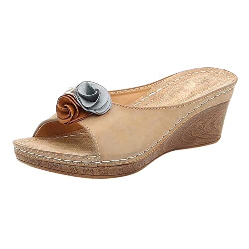 Damen Keilabsatz Slippers Sale Blumenstickerei Slipper Frauen Fisch Mund Hausschuhe Dicke Sohle Sandals Wedges Sandalen rutschfeste Keilsandalen Sommer Bequem Sandalette Outdoor Freizeitschuhe von WOXIHUAN