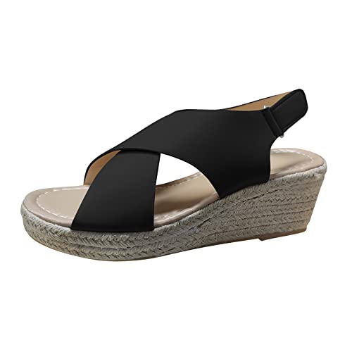 Damen Keilsandalen Sandals Gekreuzte Riemen Sandalen Frauen Plateau Sandale Sketchers Sandalette Dicke Sohle Sandal Verstellbare mit Klettverschluss Sandalette Rutschfeste Slippers Atmungsaktiv Schuhe von WOXIHUAN