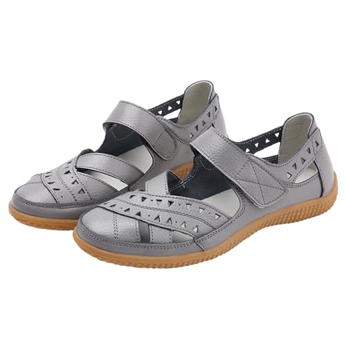 Damen Leder Stoff Sandalen Sale Frauen Aushöhlen Sandals Atmungsaktiv Sandale Runde Zehen Sandal Verstellbare mit Klettverschluss Sandaletten Sommer Bequem Sandalette Outdoor Slippers Lässige Schuhe von WOXIHUAN