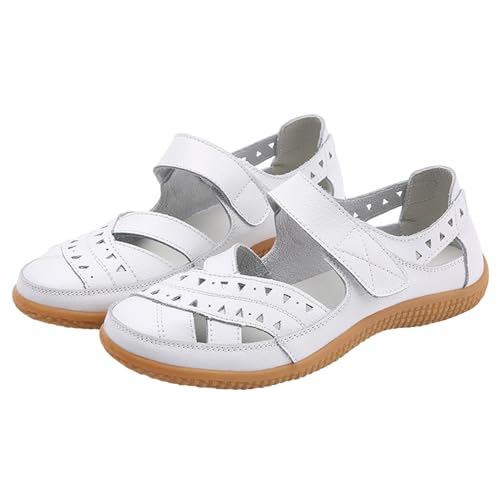 Damen Leder Stoff Sandalen Sale Frauen Aushöhlen Sandals Atmungsaktiv Sandale Runde Zehen Sandal Verstellbare mit Klettverschluss Sandaletten Sommer Bequem Sandalette Outdoor Slippers Lässige Schuhe von WOXIHUAN