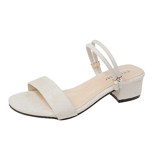 Damen Low Heel Sandalen Sale Frauen Sandaletten mit Absatz Sommer Bequem Elegant Sandalette mit Strass Perlen Einzeiliger Satz Pantoletten rutschfest Hausschuhe Outdoorsandalen Sommer Wandersandale von WOXIHUAN