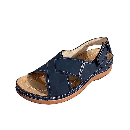 Damen Orthopädische Sandalen Sale Frauen Plateau Keilabsatz Sandaletten Gekreuzte Riemen Sandals Verstellbare mit Klettverschluss Pantoffeln Strandschuhe Übergröße Sandale Sommer Römersandalen von WOXIHUAN