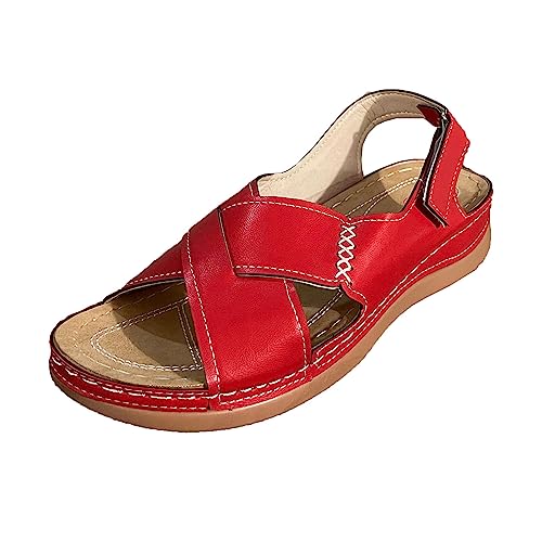 Damen Orthopädische Sandalen Sale Frauen Plateau Keilabsatz Sandaletten Gekreuzte Riemen Sandals Verstellbare mit Klettverschluss Pantoffeln Strandschuhe Übergröße Sandale Sommer Römersandalen von WOXIHUAN