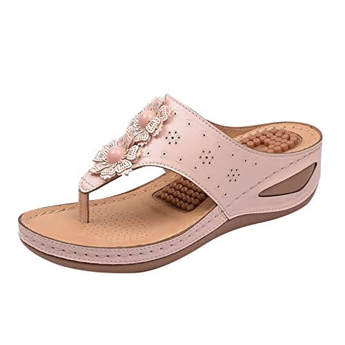 Damen Orthopädische Sandalen Sale Plateau Sandals Frauen Flip Flops Sandalette Blumenstickerei Sandale Rutschfeste Sandal Offene Zehentrenner Sandalette Lässige Hausschuhe Sommer Bequem Slippers von WOXIHUAN