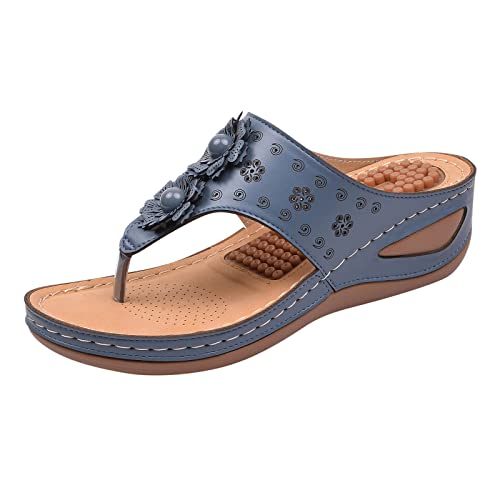 Damen Orthopädische Sandalen Sale Plateau Sandals Frauen Flip Flops Sandalette Blumenstickerei Sandale Rutschfeste Sandal Offene Zehentrenner Sandalette Lässige Hausschuhe Sommer Bequem Slippers von WOXIHUAN