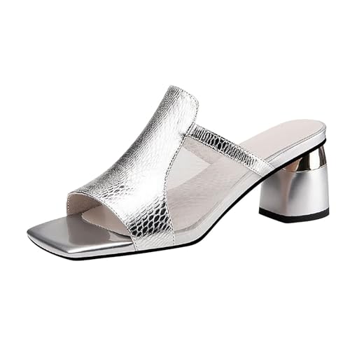 Damen Pailletten Sandalen Sale Frauen Chunky Heel Sandaletten Quadratische Zehe Pantoffeln Offene Zehe Sandals Atmungsaktiv Sandalette Bequeme Elegant Hausschuhe Freizeit Sandal Perfekt für Partys von WOXIHUAN