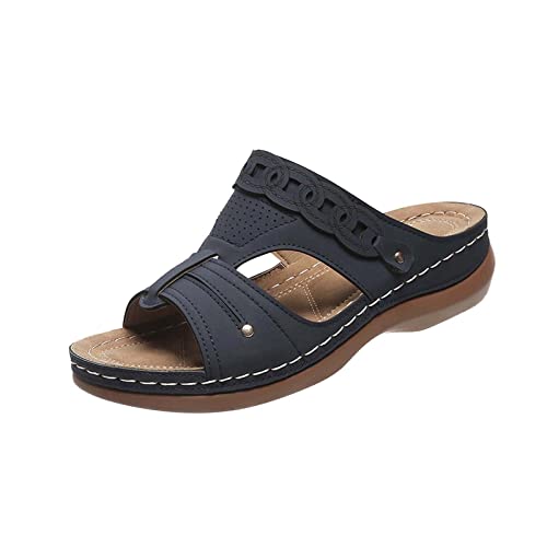 Damen Plateau Pantoletten Sale Frauen Sommer Keilabsatz Leder Hausschuhe Slingback Orthopädische Sandalen mit Weiche Fussbett Outdoor Wandersandalen Sommer Bequem Sandaletten Vintage Sommerschuhe von WOXIHUAN