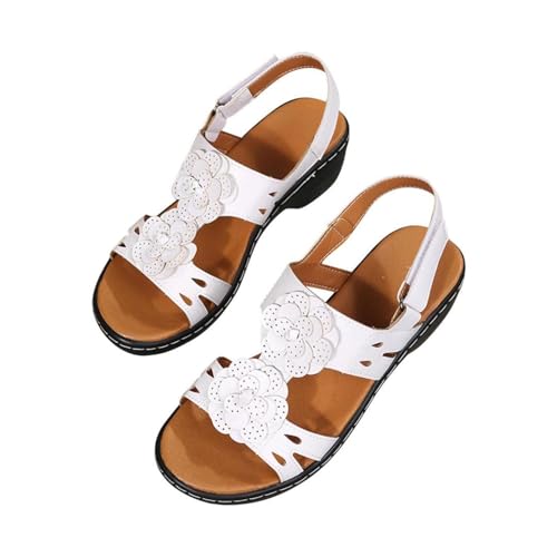 Damen Plateau Sandalen Fisch Mund Sandals Blumenstickerei Sandalette Frauen Römische Sandale Orthopädische Sandal Verstellbare mit Klettverschluss Sandaletten Sommer Bequem Slippers Lässige Schuhe von WOXIHUAN