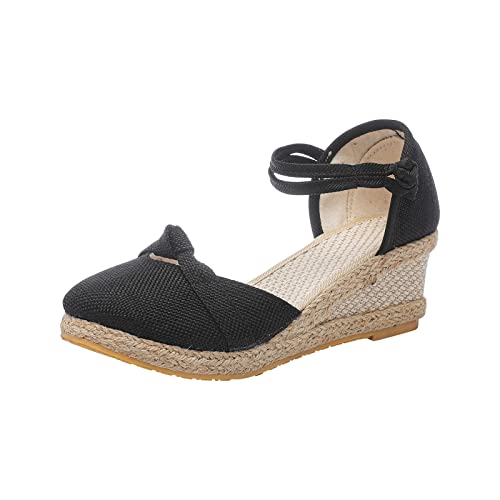 Damen Plateau Sandalen Keilsandalen Sandals Sandaletten mit Elastischem Riemen Frauen Geschlossener Spitze Sandale Runde Zehen Sandal Rutschfeste Sandalette Dicke Sohle Slippers Lässige Slipper von WOXIHUAN