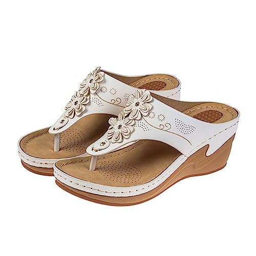 Damen Plateau Sandalen Sale Frauen Orthopädische Sandaletten Blumenstickerei Pantoletten Sommer Flip Flops Sandalette Platform Wedges Hausschuhe Offene Zehen Lässig mit Absatz Strandsandalen von WOXIHUAN