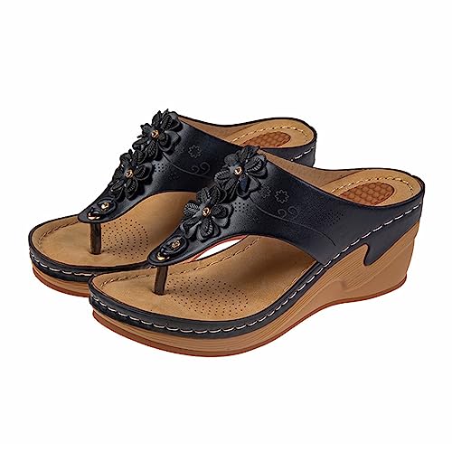 Damen Plateau Sandalen Sale Frauen Orthopädische Sandaletten Blumenstickerei Pantoletten Sommer Flip Flops Sandalette Platform Wedges Hausschuhe Offene Zehen Lässig mit Absatz Strandsandalen von WOXIHUAN