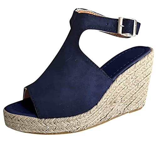 Damen Plateau Sandalen Sale Keilabsatz Sandals Frauen Fisch Mund Sandaletten Chunky Heel Sandale Verstellbare mit Metallverschluss Sandal Dicke Sohle Sandalette Wedges Hausschuhe Rutschfeste Slippers von WOXIHUAN