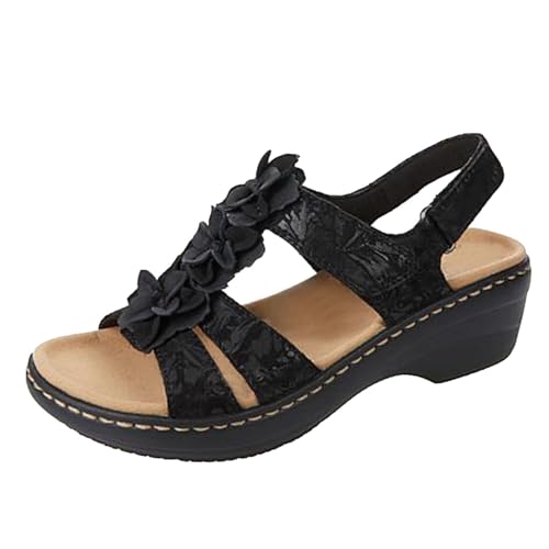 Damen Plateau Sandals Gekreuzte Riemen Sandalen Frauen Verstellbare mit Klettverschluss Sandalette Blumenstickerei Sandale Offene Zehe Sandal Vintage Sandaletten Sommer Bequeme Slippers Lässig Schuhe von WOXIHUAN