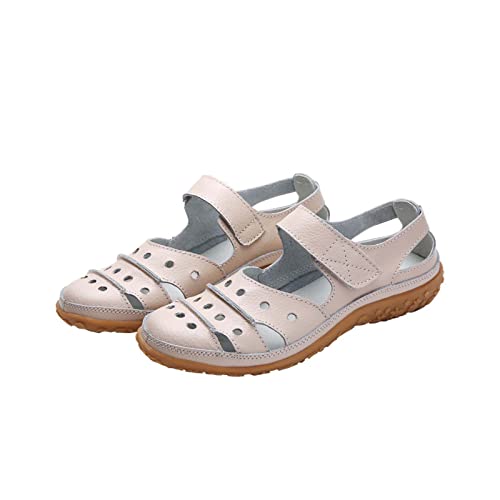 Damen Plateau Sandals Hollow Hole Sandalen Frauen Klettverschluss Sandaletten Rutschfeste Sandale Atmungsaktiv Sandal Leder Sandalette Lässige Slippers Krankenschwester Schuhe Sommer Freizeitschuhe von WOXIHUAN