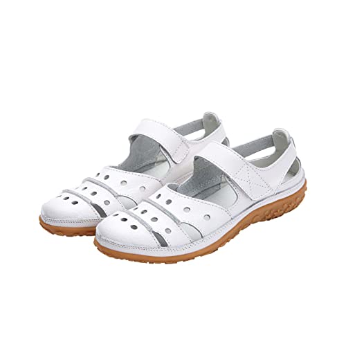 Damen Plateau Sandals Hollow Hole Sandalen Frauen Klettverschluss Sandaletten Rutschfeste Sandale Atmungsaktiv Sandal Leder Sandalette Lässige Slippers Krankenschwester Schuhe Sommer Freizeitschuhe von WOXIHUAN