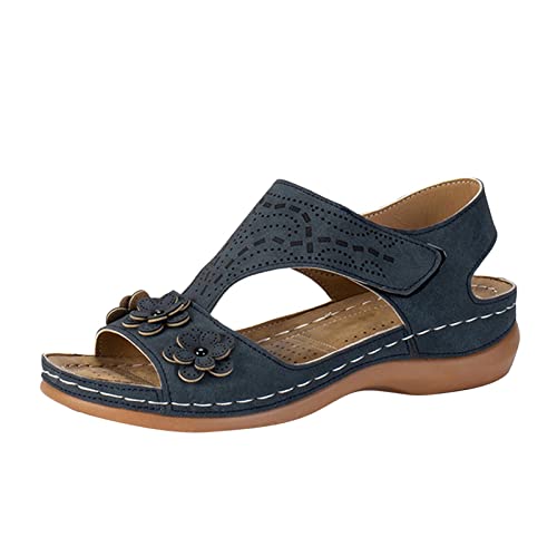 Damen Plateau Sandals Sale Frauen Orthopädische Sandalen Blumenstickerei Sandaletten Verstellbare mit Klettverschluss Sandal Römische Sandale Rutschfeste Sandalette Sommer Bequem Freizeitschuhe von WOXIHUAN