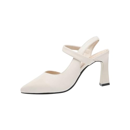 Damen Sandalen mit Absatz Elegant Blockabsatz Sandaletten Spitze Zehe Sandalette Chunky Heel Sandale Frauen Sommer Faux Leder mit Knöchelriemen Plattform Geschlossene Zehe Schuhe Pumps Sandals von WOXIHUAN