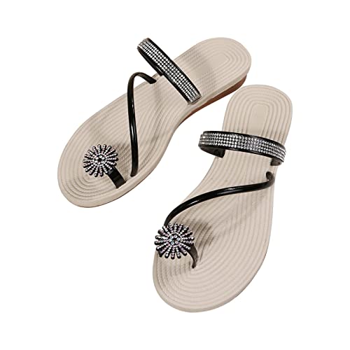 Damen Strass Sandalen Flache Sandals Frauen Zehentrenner Schnalle Sandalette Zehenring Sandale Gekreuzte Riemen Sandal Leichte Sandaletten Sommer Strand Schuhe Atmungsaktiv Slippers Elegant Slipper von WOXIHUAN