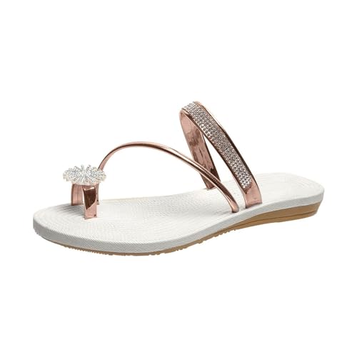 Damen Strass Sandalen Flache Sandals Frauen Zehentrenner Schnalle Sandalette Zehenring Sandale Gekreuzte Riemen Sandal Leichte Sandaletten Sommer Strand Schuhe Atmungsaktiv Slippers Elegant Slipper von WOXIHUAN