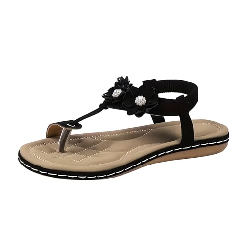 Damen Zehenring Sandalen Sale Blumenstickerei Sandals Frauen Strass Sandalette Flip Flops Sandale Sandaletten mit Elastischem Riemen Weiche Sohle Sandal Leichte Strandschuhe Sommer Bequem Slippers von WOXIHUAN