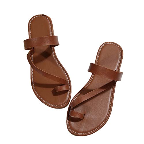Damen Zehenring Sandalen Sale Frauen Flache Zehentrenner Sandaletten Flip Flops Pantoffeln Leder Sandale Strand Outdoorsandalen Sommer Wandersandale Atmungsaktive Sandals Freizeit Römersandalen von WOXIHUAN