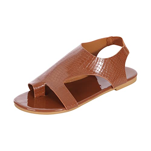 Damen Zehenring Sandals Sale Flache Sandalen Frauen Sandaletten mit Elastischem Riemen Römische Sandale Rutschfeste Sandal Sommer Bequem Sandalette Outdoor Strand Trekkingsandalen Lässige Slippers von WOXIHUAN