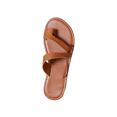 Damen Zehenring Sandals Sale Gekreuzte Riemen Sandalen Frauen Flache Sandaletten rutschfeste Sandale Leder Sandal Strand Sandalette Lässige Slippers Outdoor Hausschuhe Offene Zehe Schuhe von WOXIHUAN