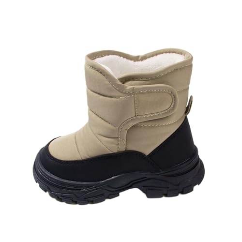 Fleece Schneestiefel Kinder, Winterstiefel Mädche Jungen mit Warm Gefüttert Schneeschuhe mit Klettverschluss Mittelere Stiefel Dicke Sohle Rutschfest Combat Boots Baumwollstiefel Bequeme Reitstiefel von WOXIHUAN