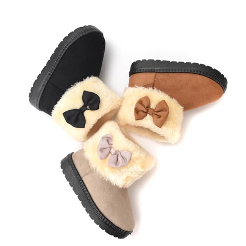Fleece Schneestiefel Mädchen mit Fliege, Dicke Warm Stiefel mit Fleece Gefüttert Mädchen Stiefeletten mit Reißverschluss Reitstiefel Runde Zehen Stiefelschuhe Rutschfest Schuhe Bequemer Winterstiefel von WOXIHUAN