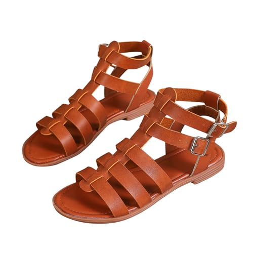 Gewebtes Sandalen Damen Sommer Elegant Flache Römersandalen Frauen Sandaletten mit Knöchelriemen Sandale mit Verstellbarem Riemen Sandalette Freizeit Flach Sommerschuhe Rutschfeste Strandschuhe von WOXIHUAN